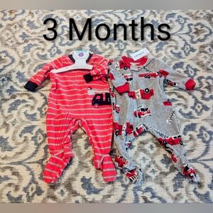 ⚡2/$25⚡New! 3 month Carter's Firetruck Full Zip Fleece footed Sleeper PJ's